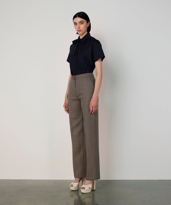 Machka Houndstooth Pattern Wool Trousers Navy