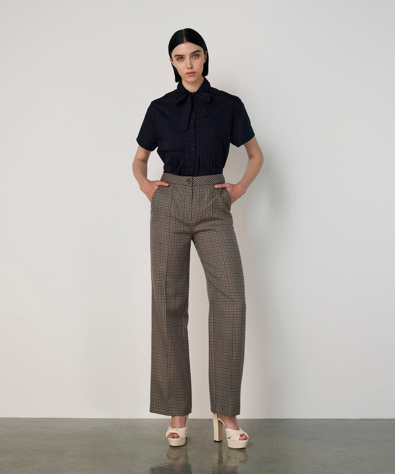 Machka Houndstooth Pattern Wool Trousers Navy