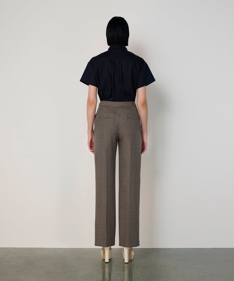 Machka Houndstooth Pattern Wool Trousers Navy