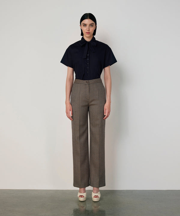Machka Houndstooth Pattern Wool Trousers Navy