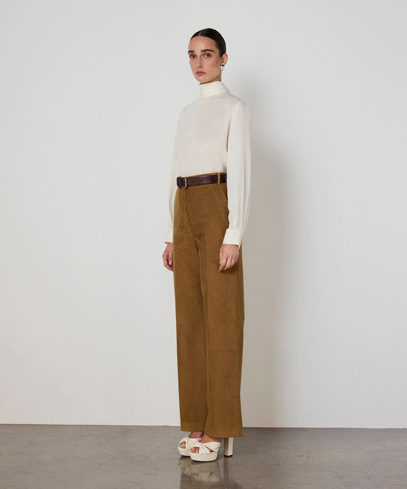 Machka Wide Leg Fit Velvet Trousers Cinnamon