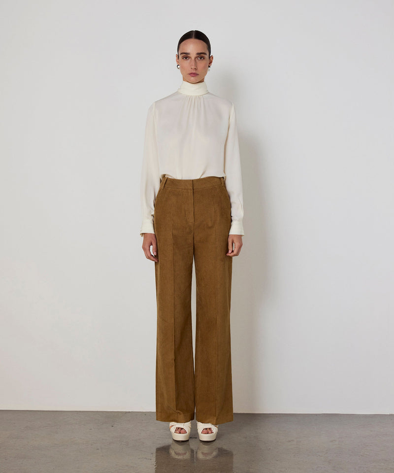 Machka Wide Leg Fit Velvet Trousers Cinnamon