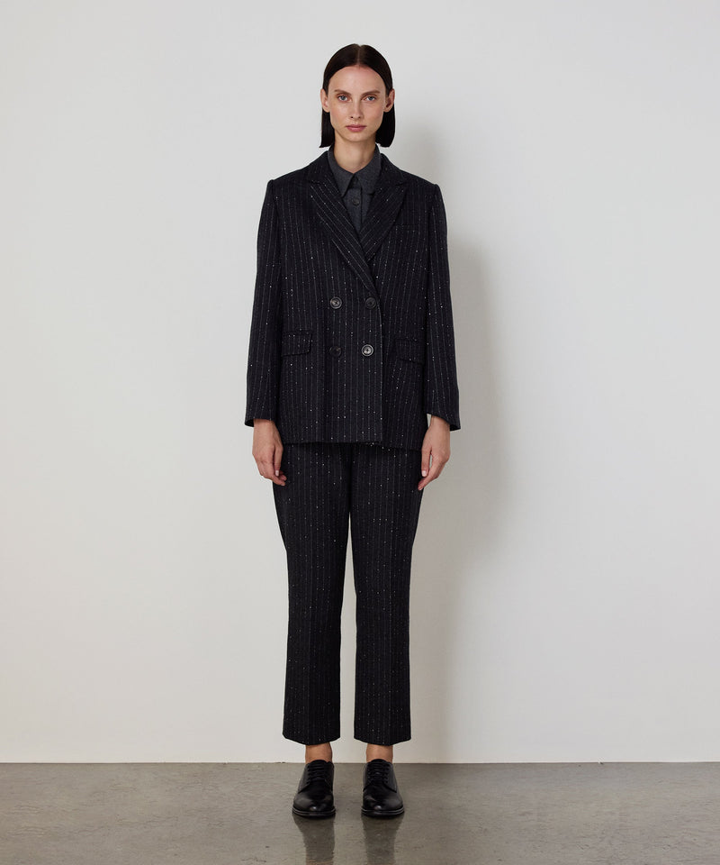 Machka Straight-Fit Trousers With Metallic Threads Anthracite