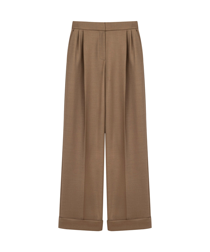 Machka Pleated Wide Leg Fit Trousers Dark Beige