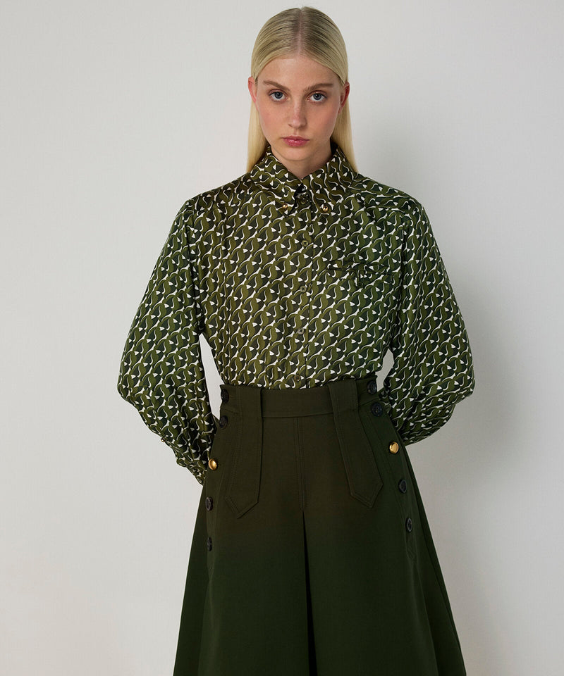 Machka Mixed-Button A-Line Skirt Dark Green