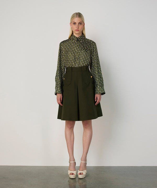 Machka Mixed-Button A-Line Skirt Dark Green