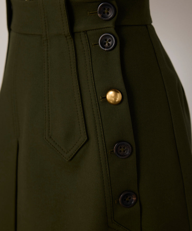 Machka Mixed-Button A-Line Skirt Dark Green