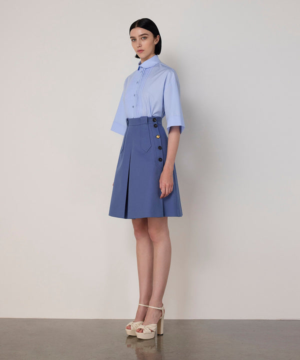 Machka Mixed-Button A-Line Skirt Blue
