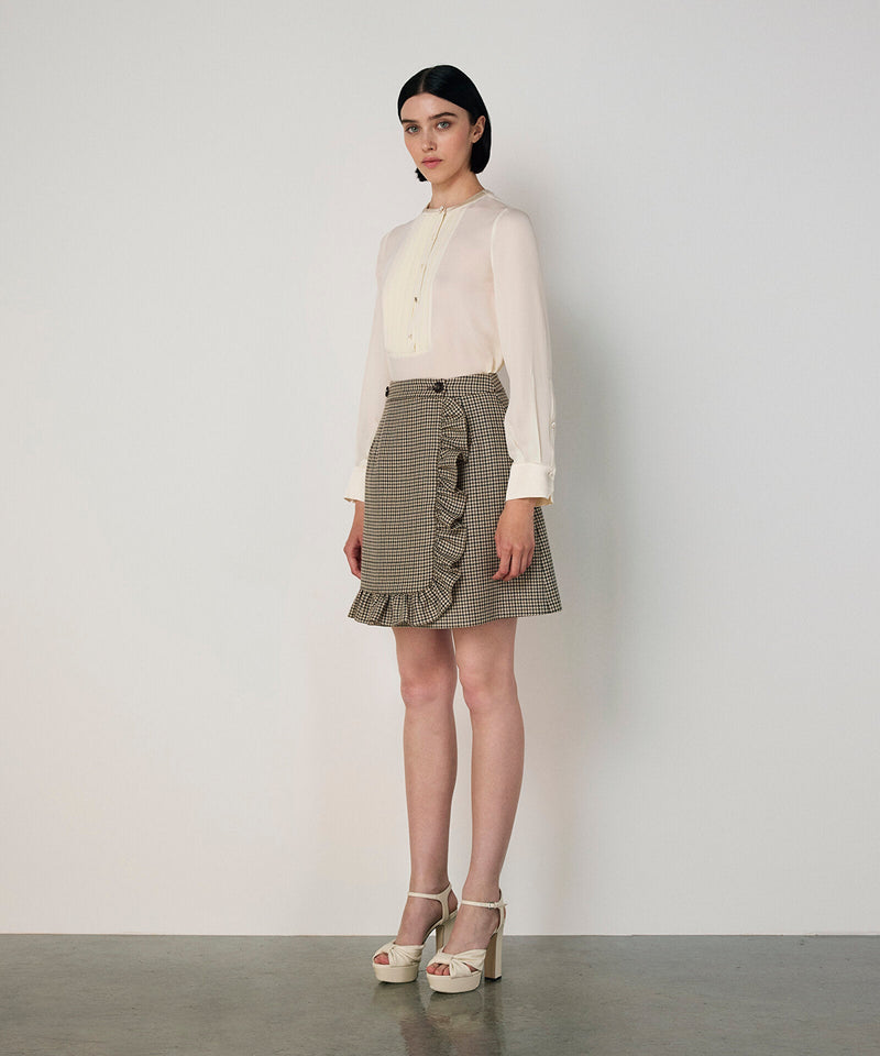 Machka Wool Houndstooth Pattern Skirt Green