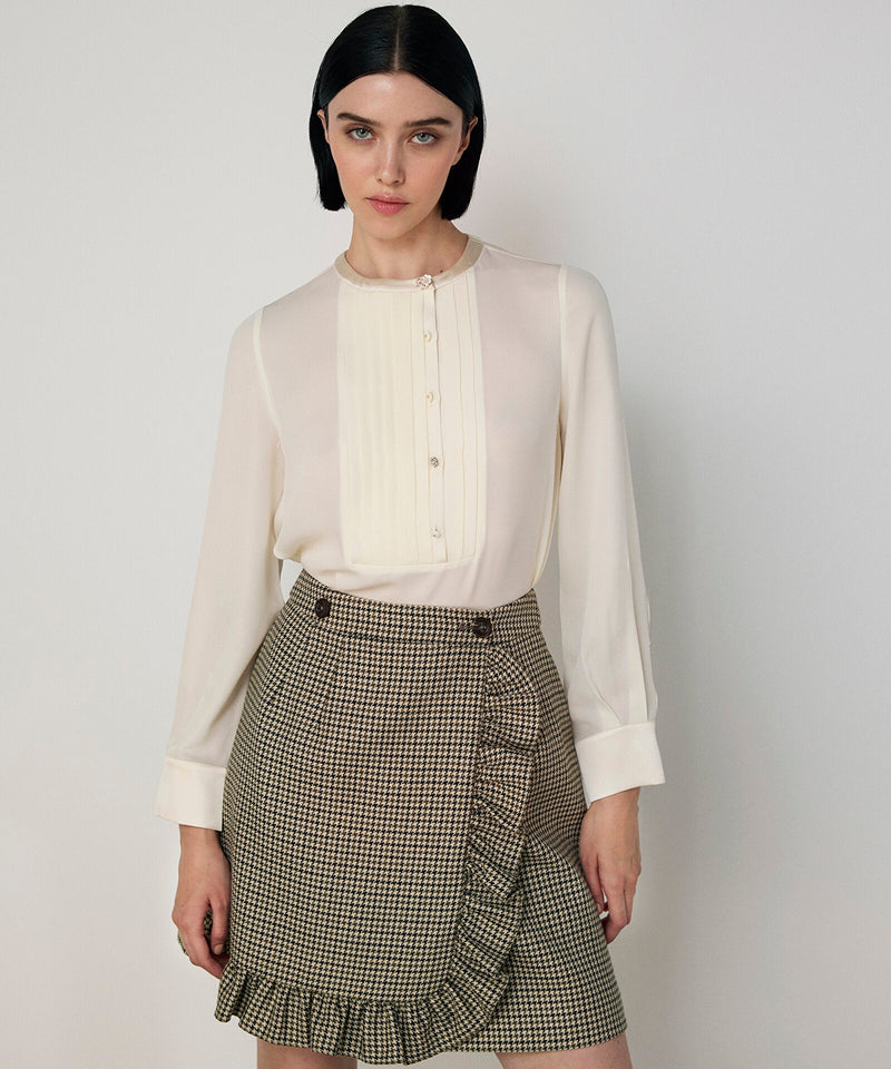 Machka Wool Houndstooth Pattern Skirt Green
