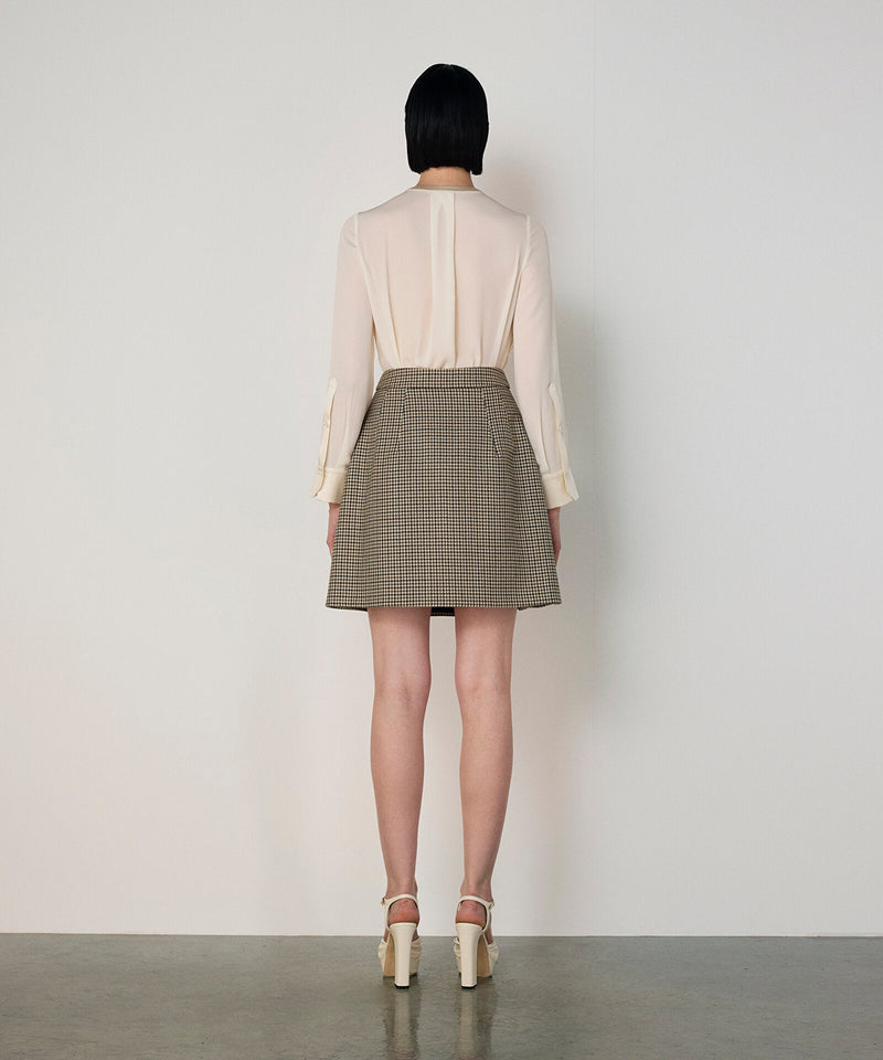 Machka Wool Houndstooth Pattern Skirt Green