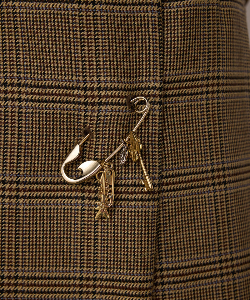Machka Plaid Wool Skirt Dark Beige