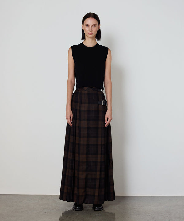 Machka Plaid Skirt With Belt Accessory Dark Brown