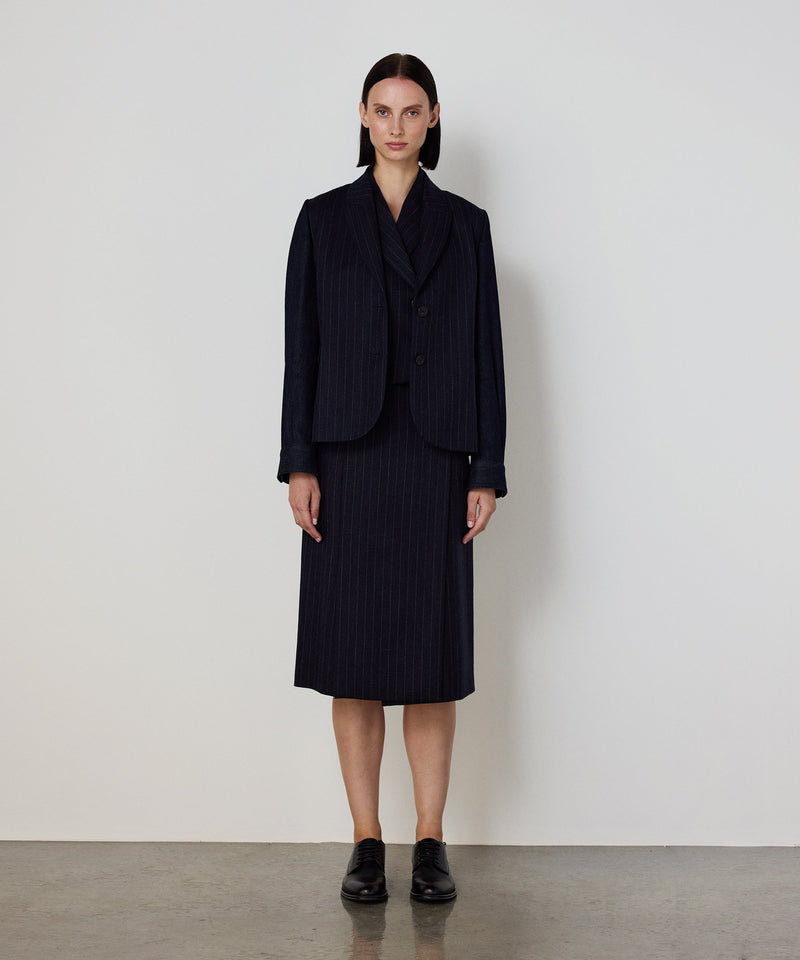 Machka Pinstripe Wool Skirt Navy