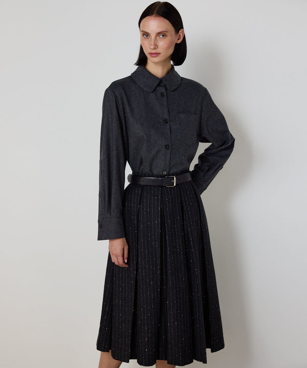 Machka Metallic-Thread Midi Skirt Anthracite