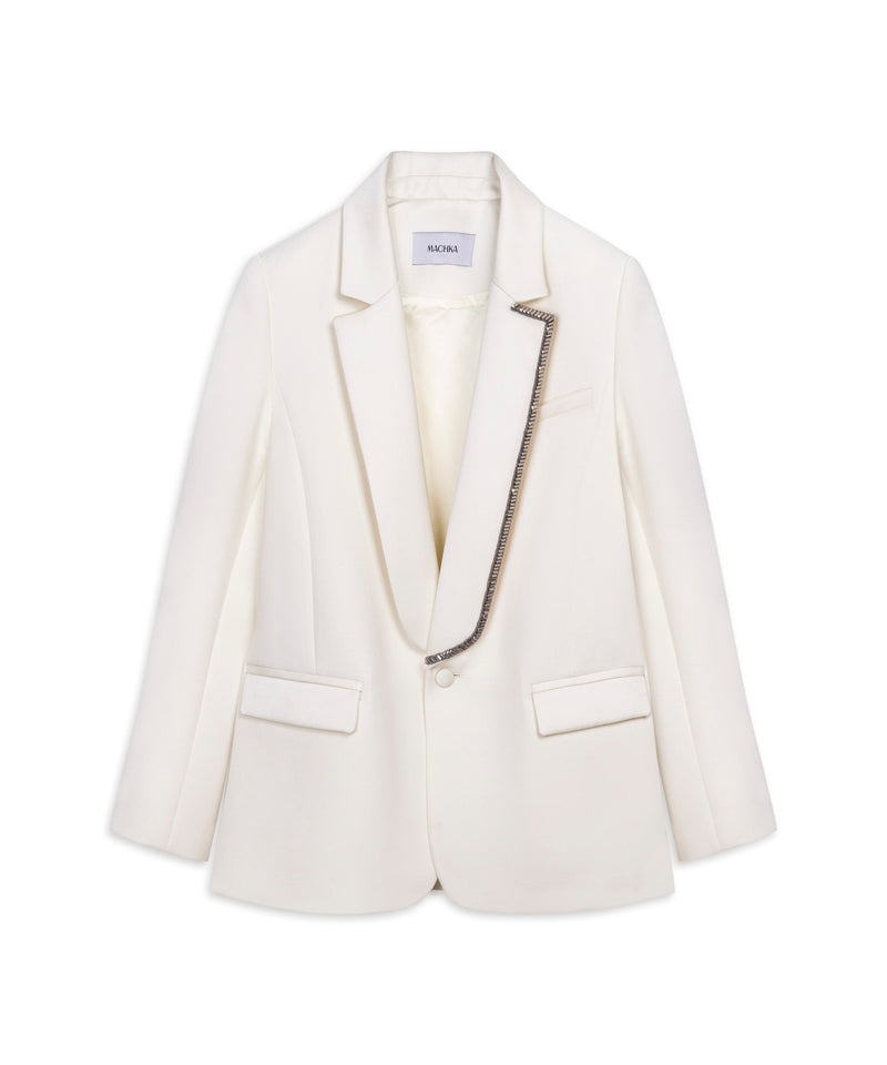 Machka Asymmetric Embroidered Blazer Ecru