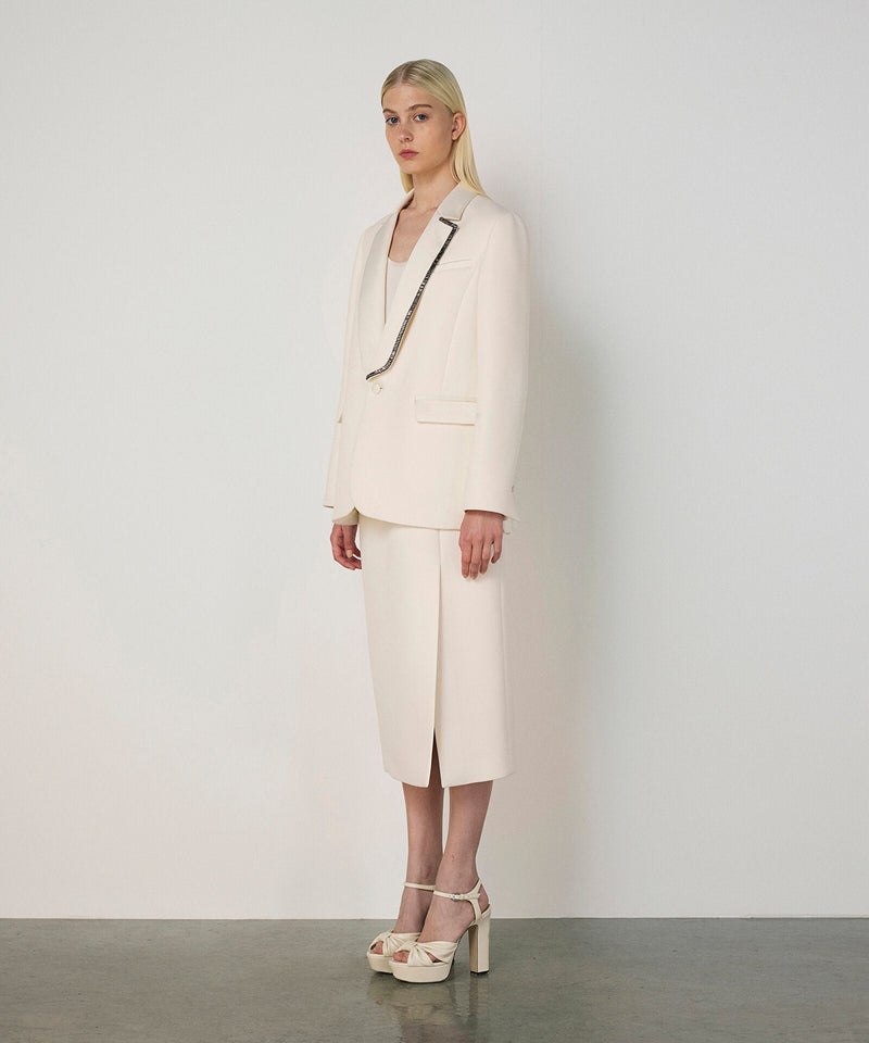 Machka Asymmetric Embroidered Blazer Ecru
