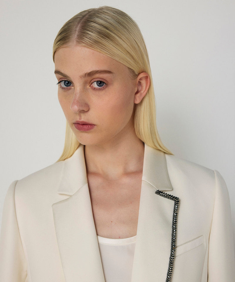 Machka Asymmetric Embroidered Blazer Ecru