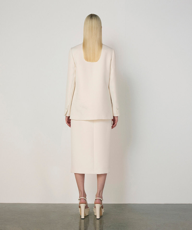 Machka Asymmetric Embroidered Blazer Ecru