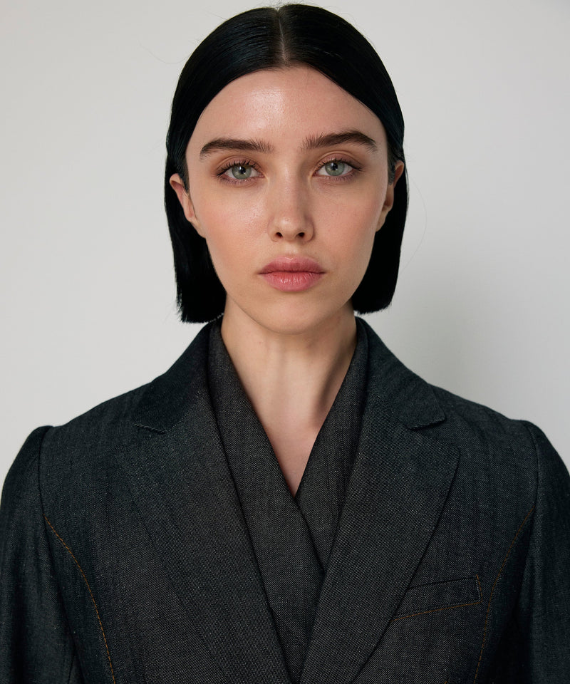 Machka Wool-Blend Blazer With Contrast Stitching Anthracite