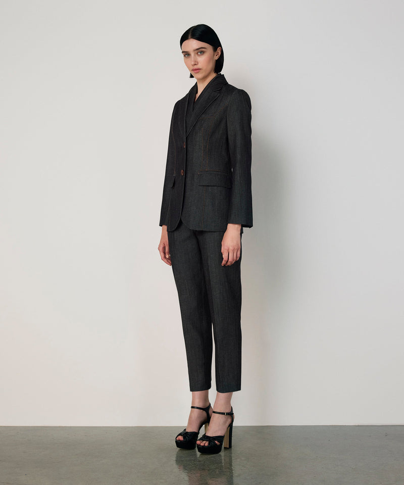 Machka Wool-Blend Blazer With Contrast Stitching Anthracite