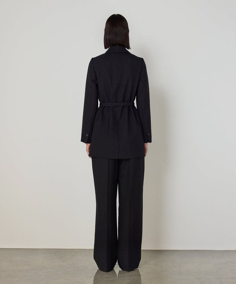 Machka Long Double-Breasted Blazer With Belt Black