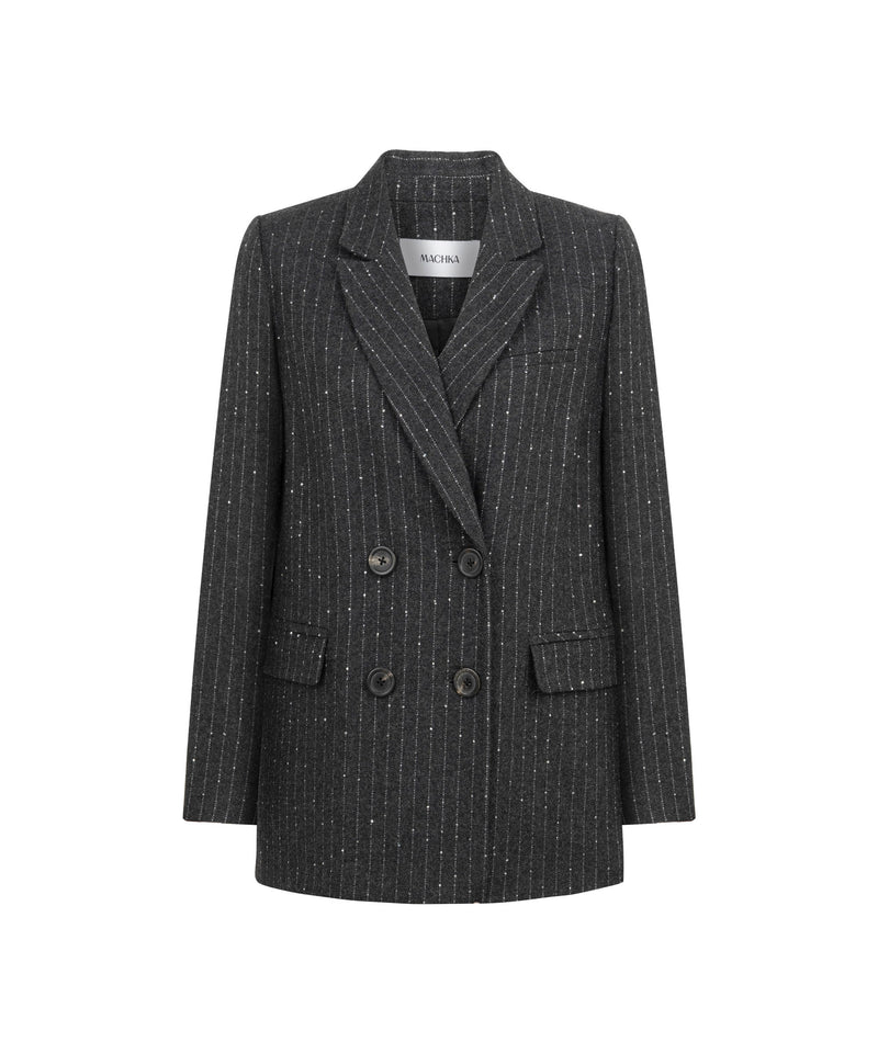 Machka Metallic-Thread Double-Breasted Blazer Anthracite