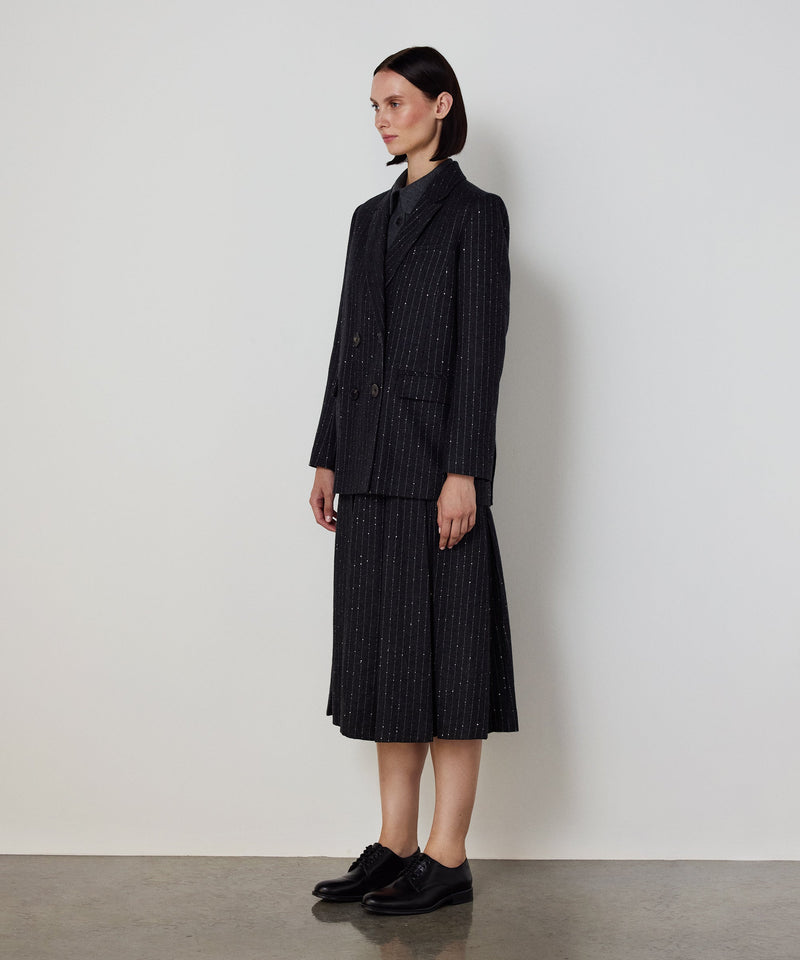 Machka Metallic-Thread Double-Breasted Blazer Anthracite