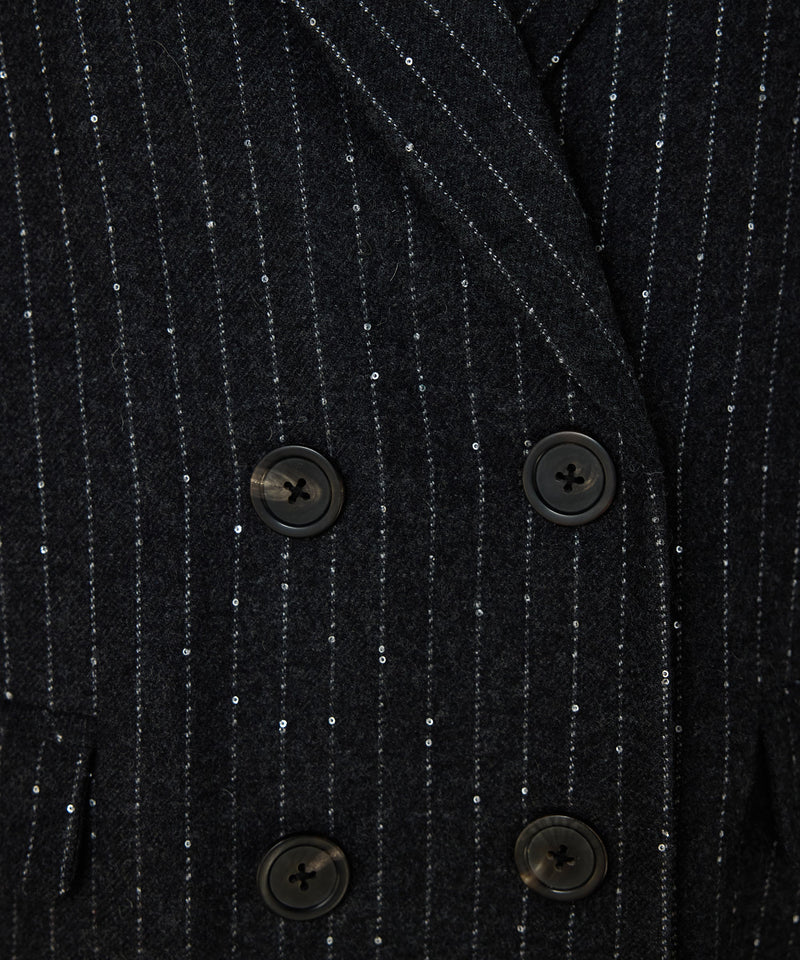 Machka Metallic-Thread Double-Breasted Blazer Anthracite