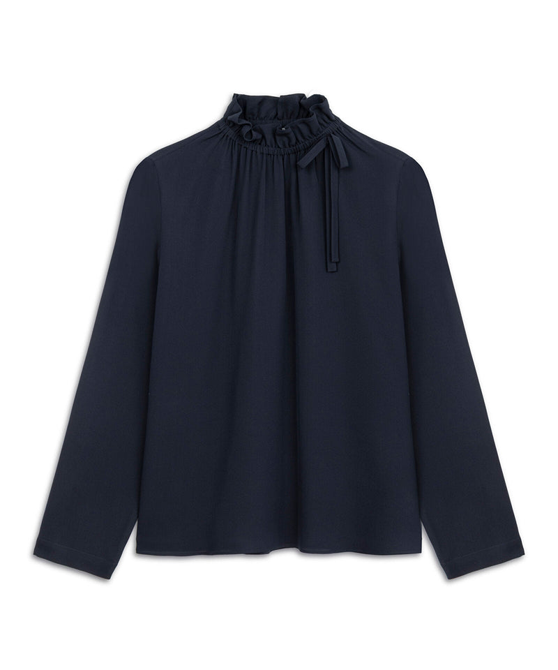 Machka Silk Blouse With Tie Collar Navy
