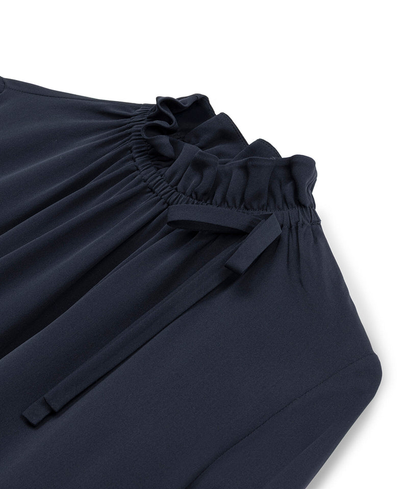 Machka Silk Blouse With Tie Collar Navy