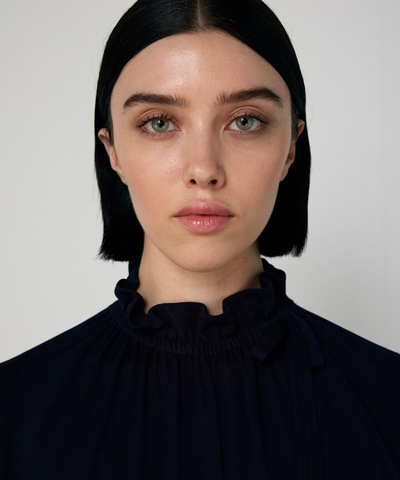 Machka Silk Blouse With Tie Collar Navy