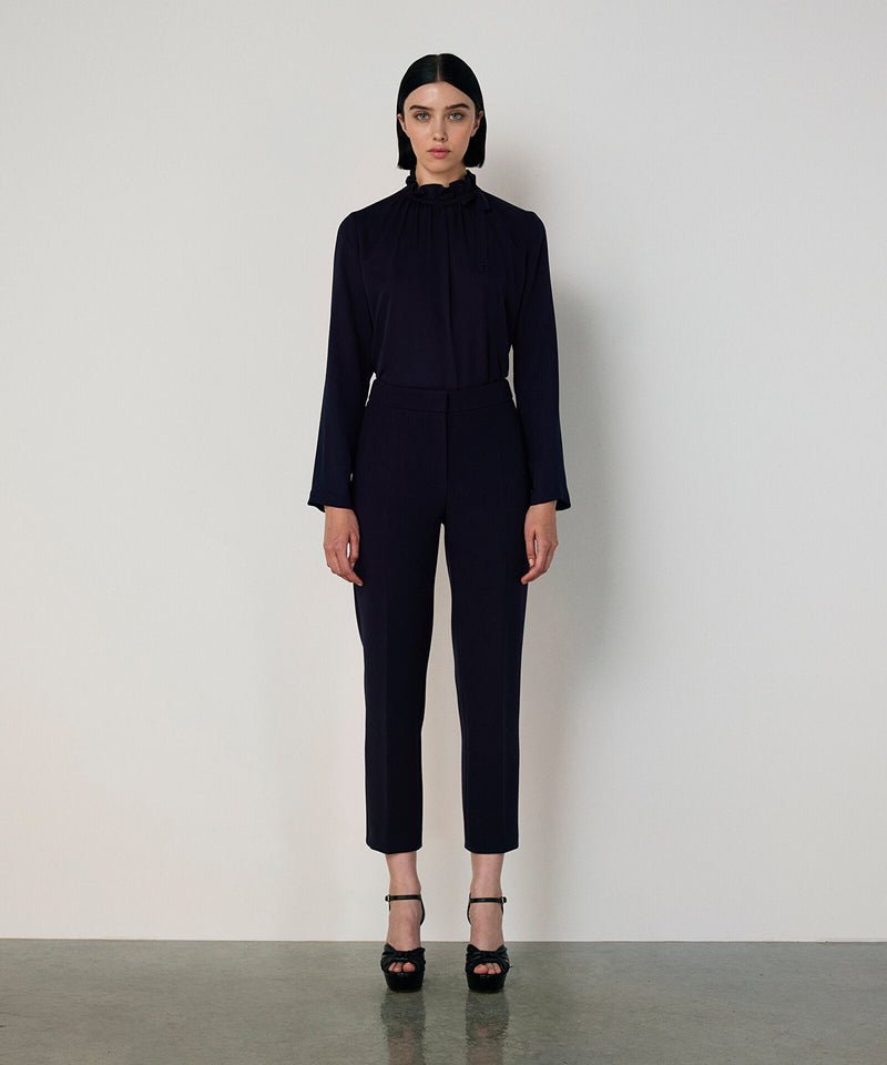 Machka Silk Blouse With Tie Collar Navy