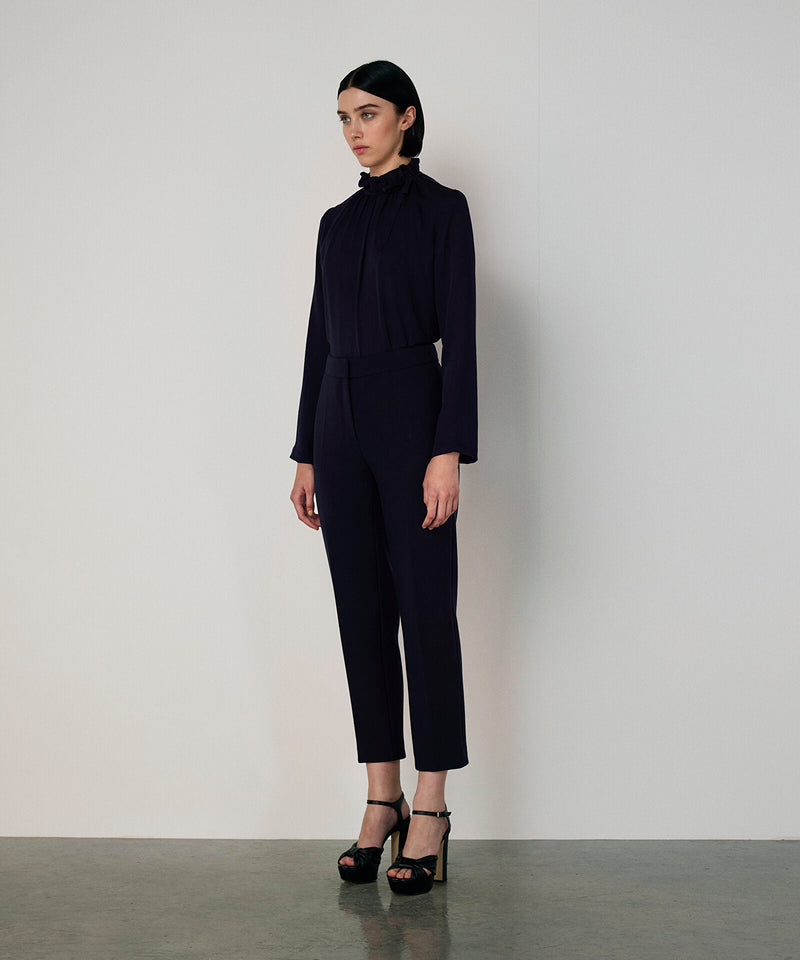 Machka Silk Blouse With Tie Collar Navy
