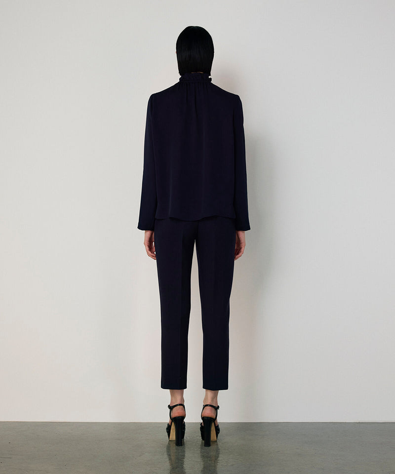 Machka Silk Blouse With Tie Collar Navy
