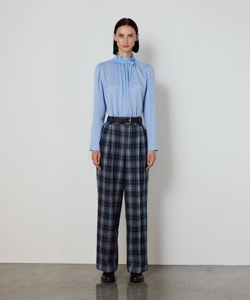 Machka Silk Blouse With Tie Collar Blue