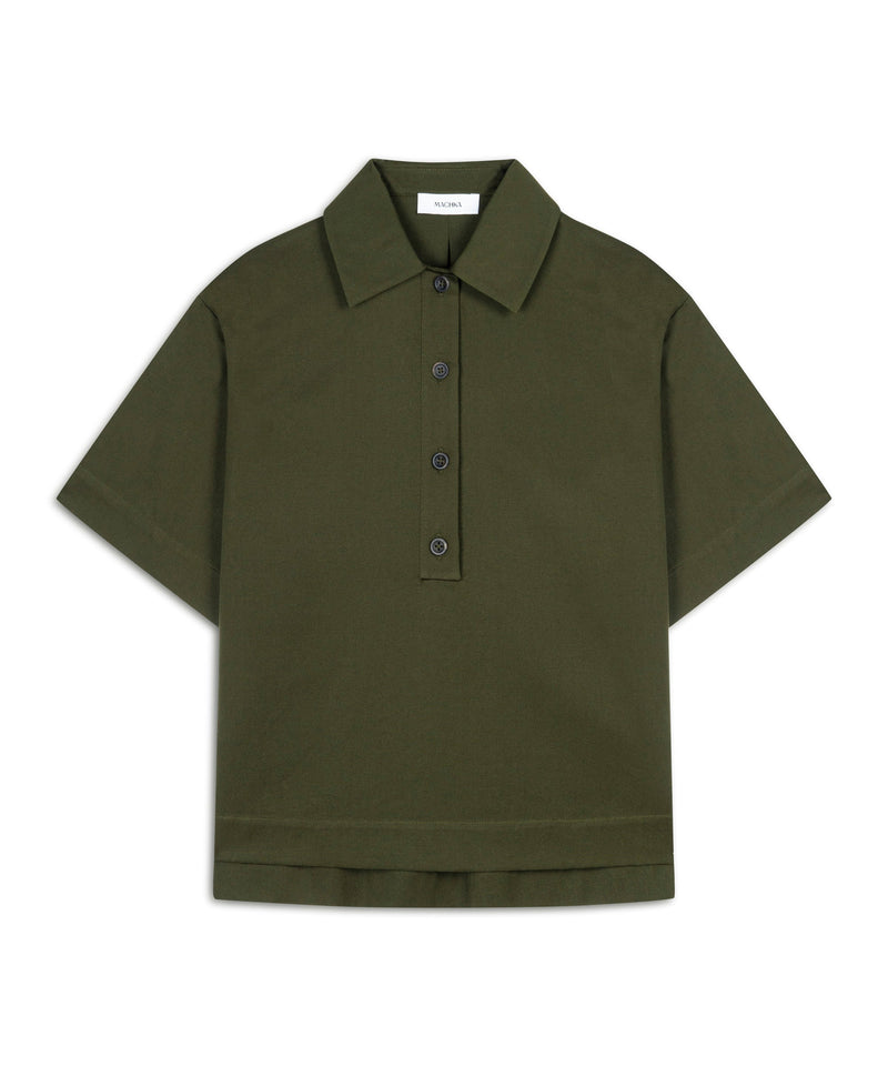Machka Shirt Collar Poplin Blouse Dark Green