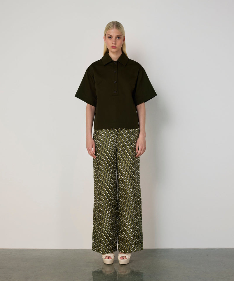 Machka Shirt Collar Poplin Blouse Dark Green