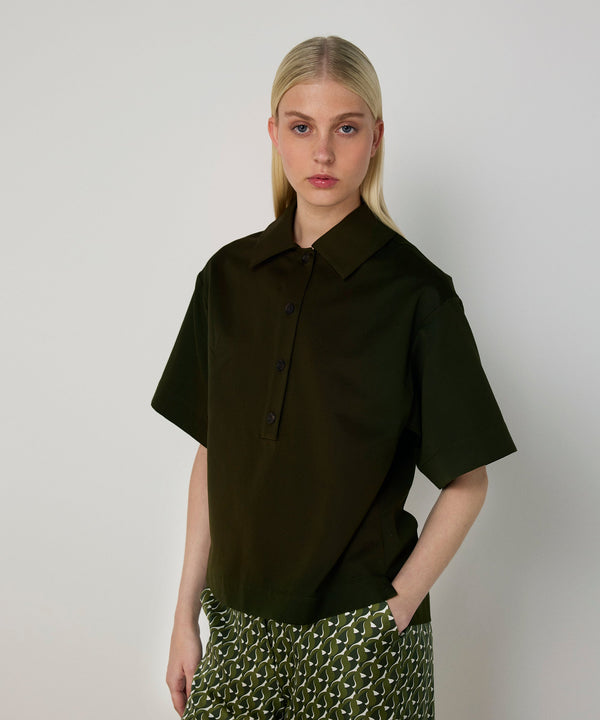 Machka Shirt Collar Poplin Blouse Dark Green