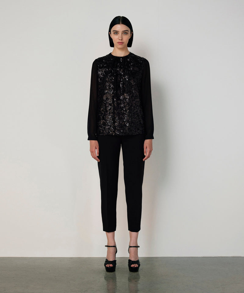 Machka Pleated Sequin Blouse Black
