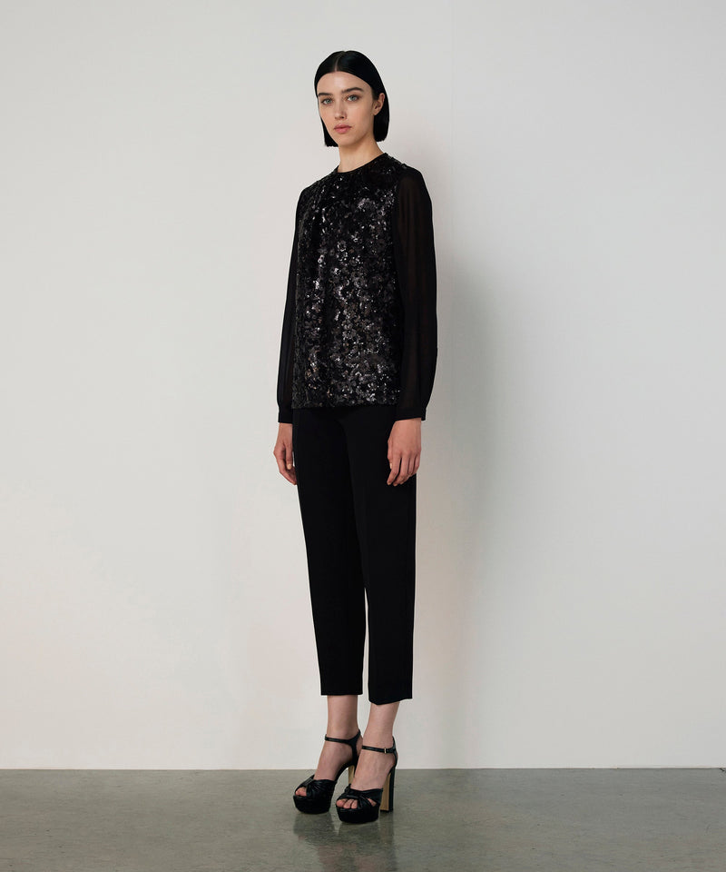 Machka Pleated Sequin Blouse Black