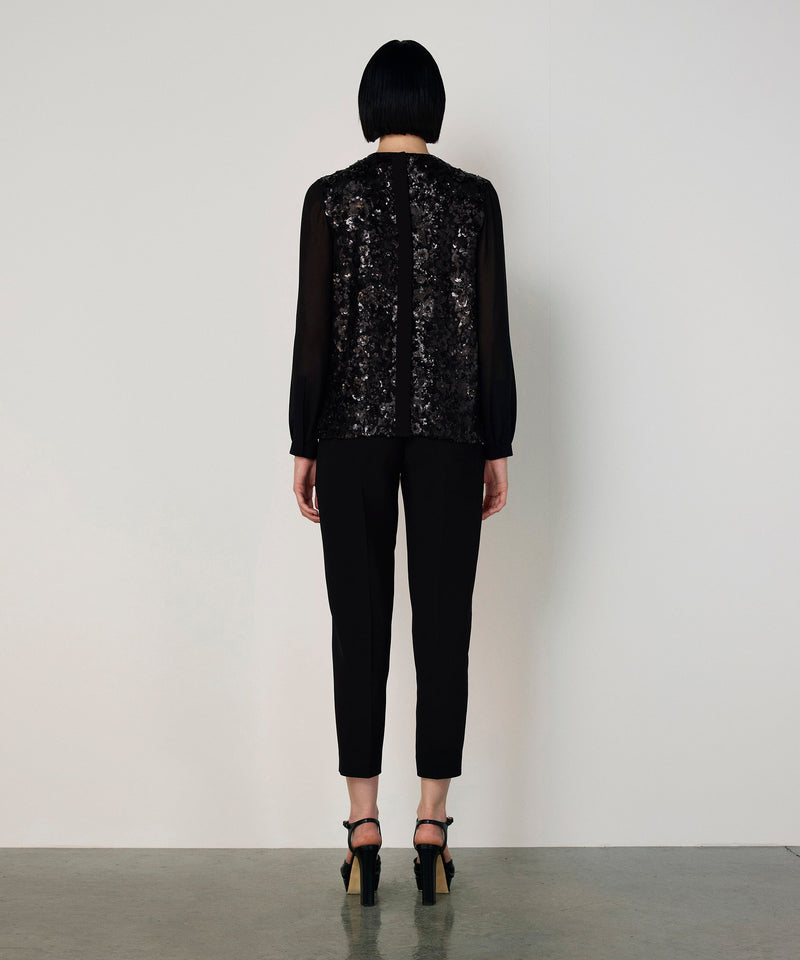 Machka Pleated Sequin Blouse Black