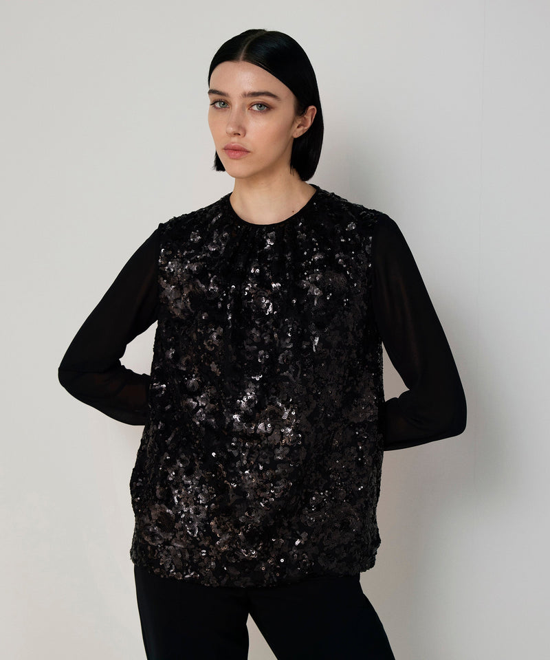 Machka Pleated Sequin Blouse Black