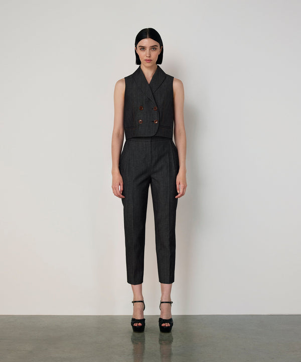 Machka Double-Breasted Vest With Contrast Stitching Anthracite