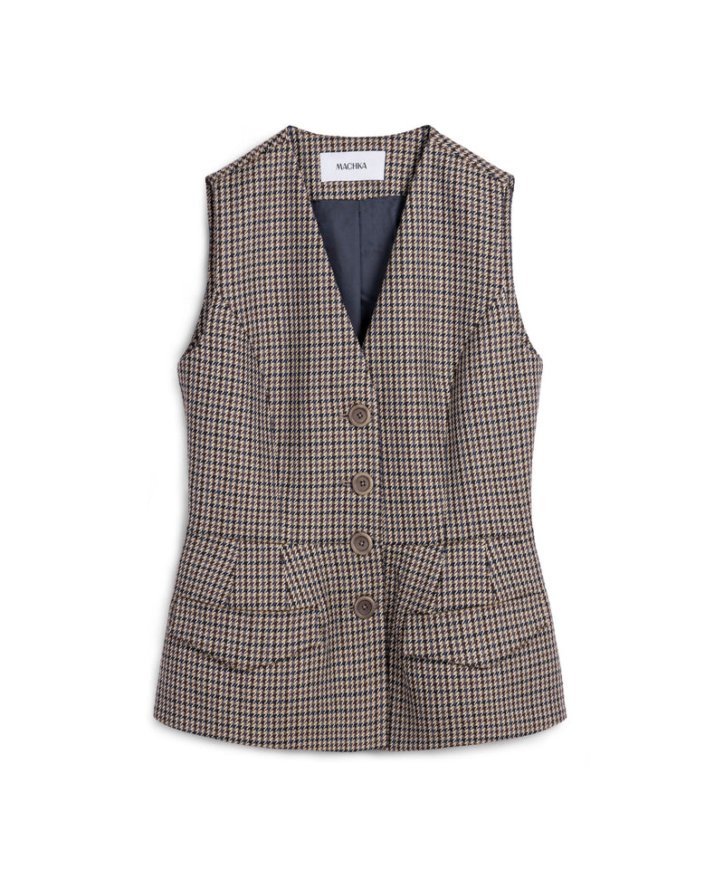 Machka Houndstooth Pattern Vest Navy