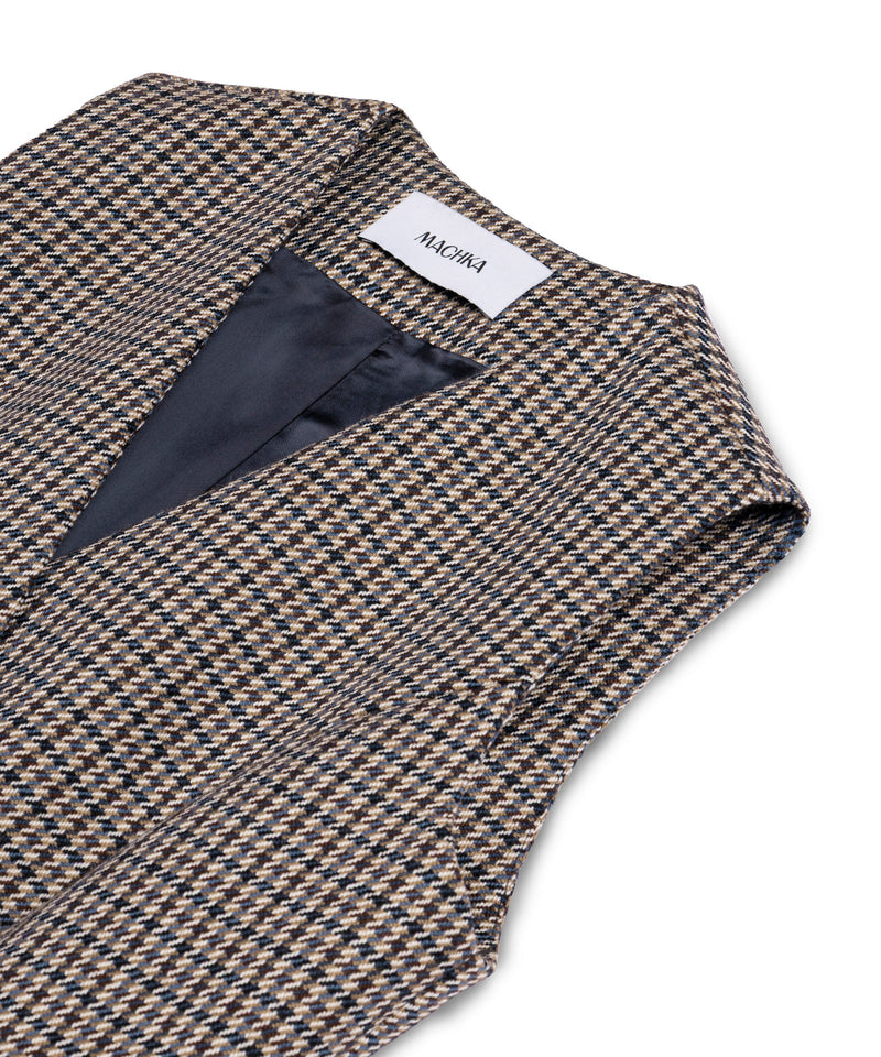 Machka Houndstooth Pattern Vest Navy