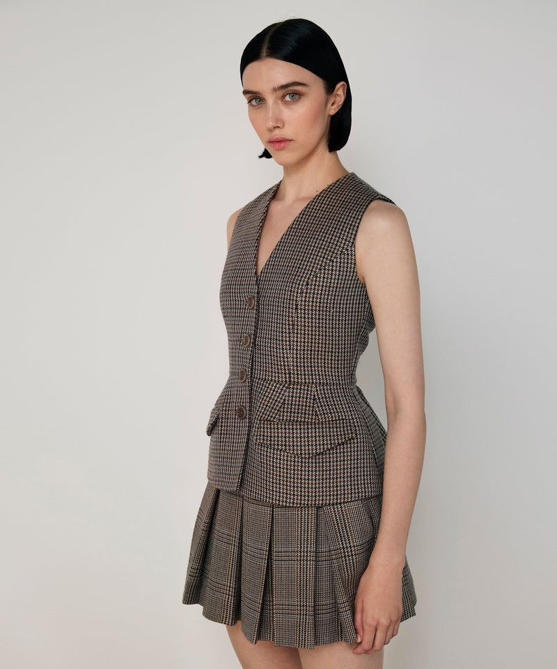 Machka Houndstooth Pattern Vest Navy
