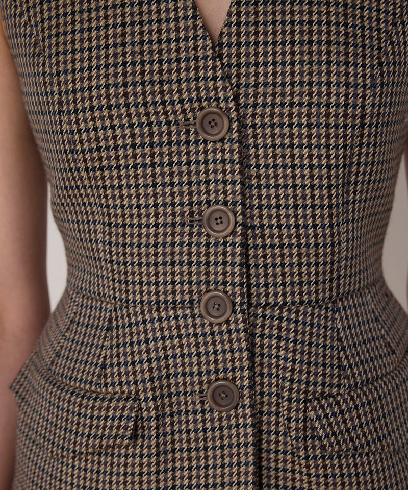 Machka Houndstooth Pattern Vest Navy