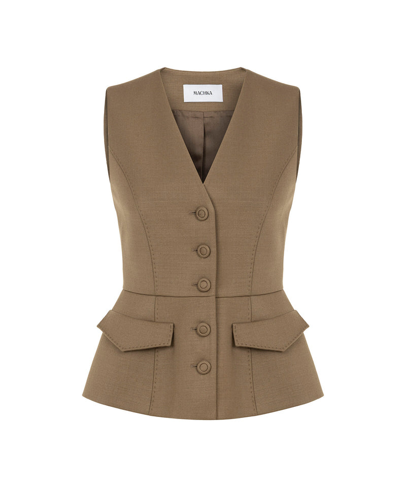 Machka V-Neck Vest Dark Beige