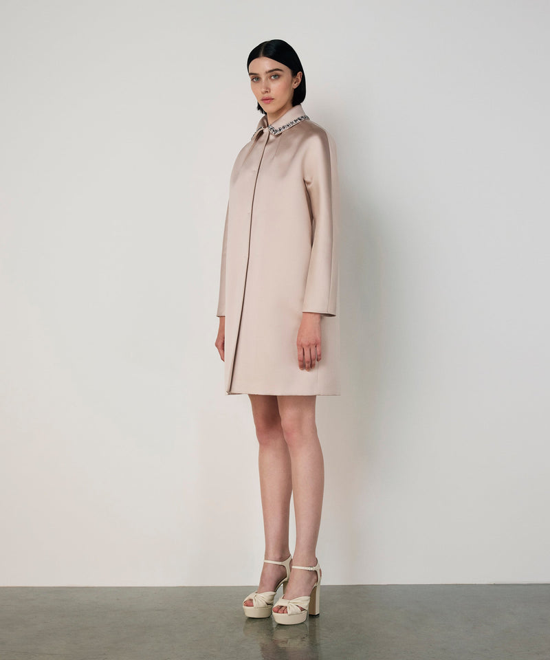 Machka Satin Duchess Coat With Strass Stones Champagne